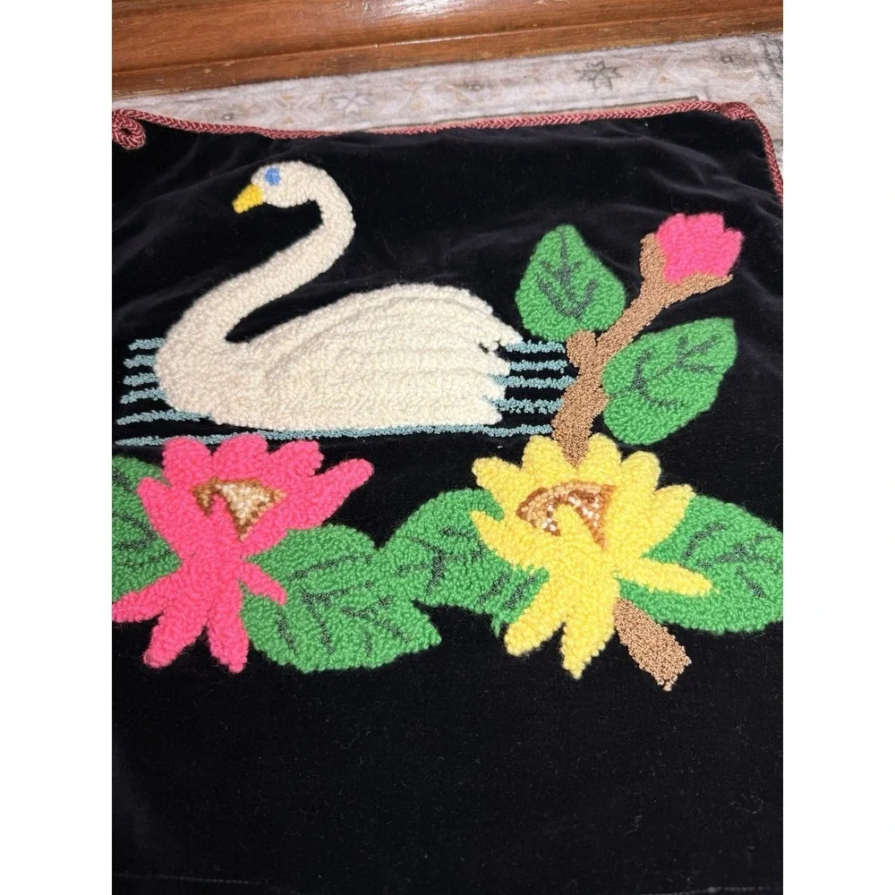 Vintage Velvet Swans & Lotus Punch‎ Embroidery Pillow Covers  17